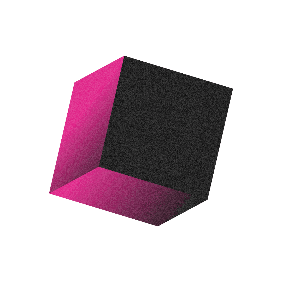 3D rendering of a black and pink cube floating against a blue background.