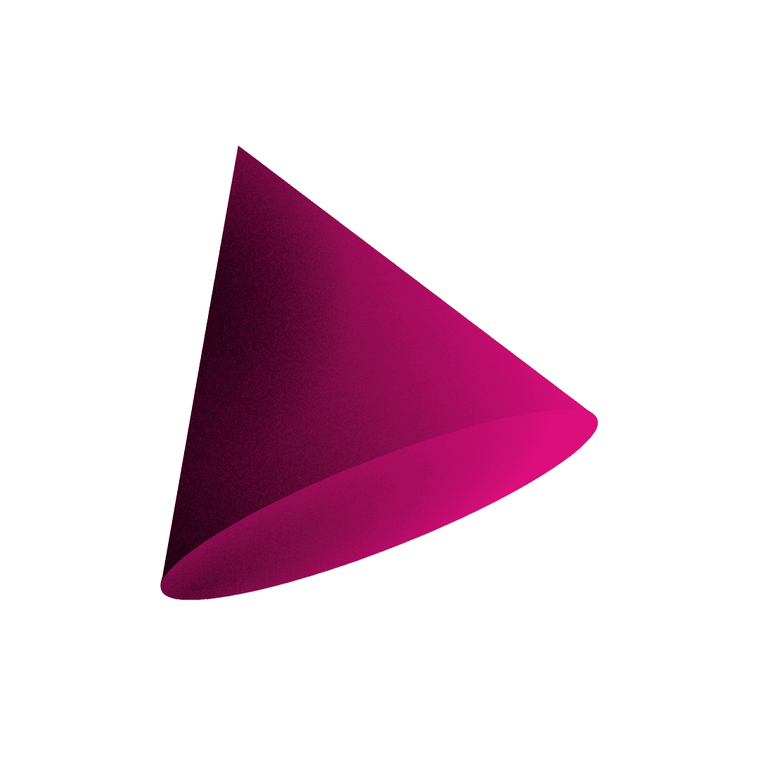 3D rendering of a purple cone on a gray background, with a soft gradient shading.